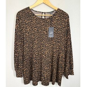 NWT Adrianna Papell Size XL Top Leopard Animal Print Trapeze Long‎ Sleeve Blouse